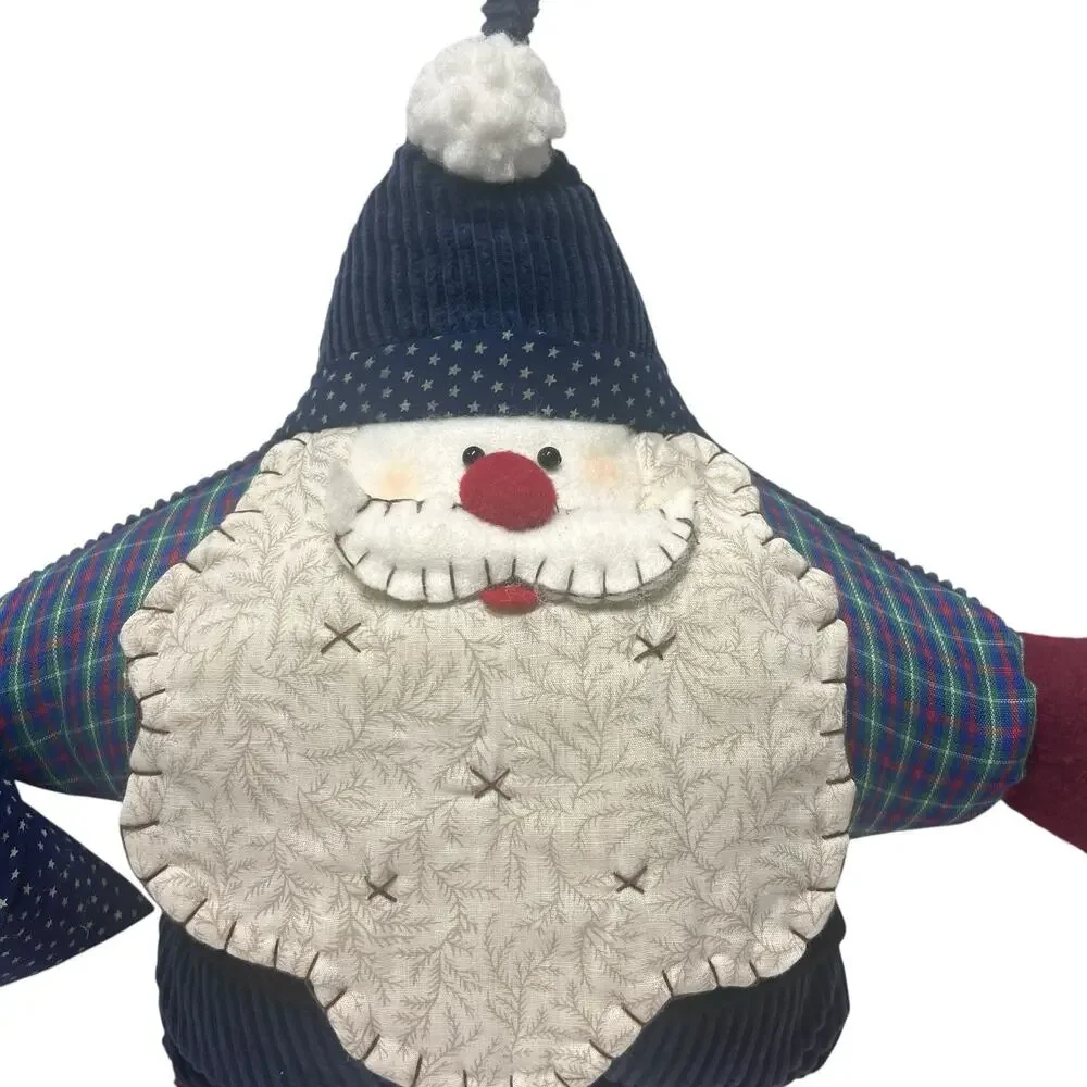 Vtg Handmade Quilted‎ Santa Pillow Embroidered Country Christmas Decor Folk Art